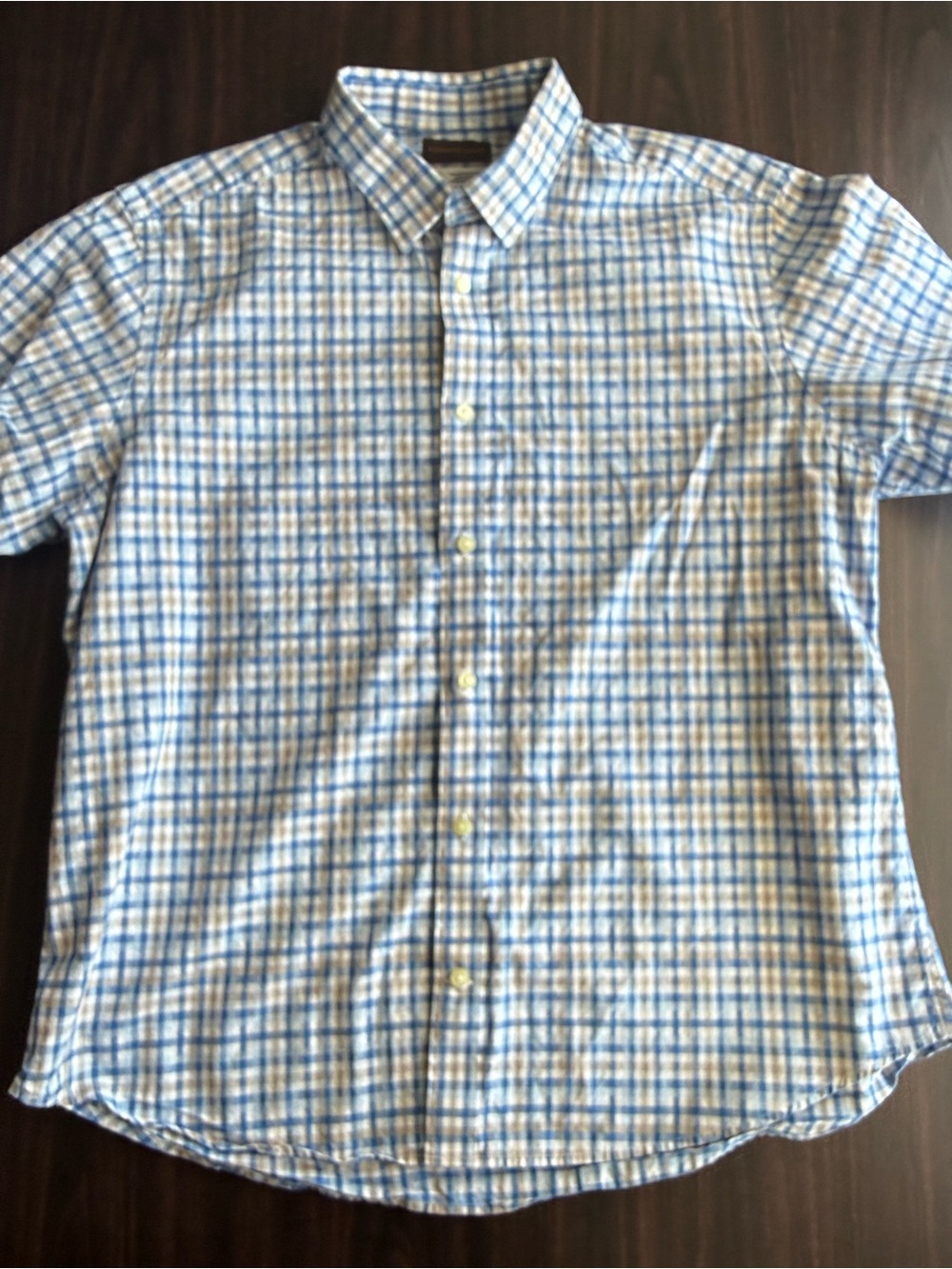 Thomas Dean Men's Check Cotton Woven Button-Up Shirt Short Sleeve Blue L